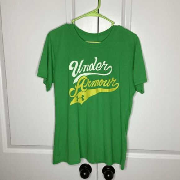 Mens Under Armour Semi-fitted tee shirt Large Green/white/gold‎ - Picture 1 of 6